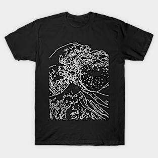 Black and White Japanese Wave - Great Wave Off Kanagawa T-Shirt